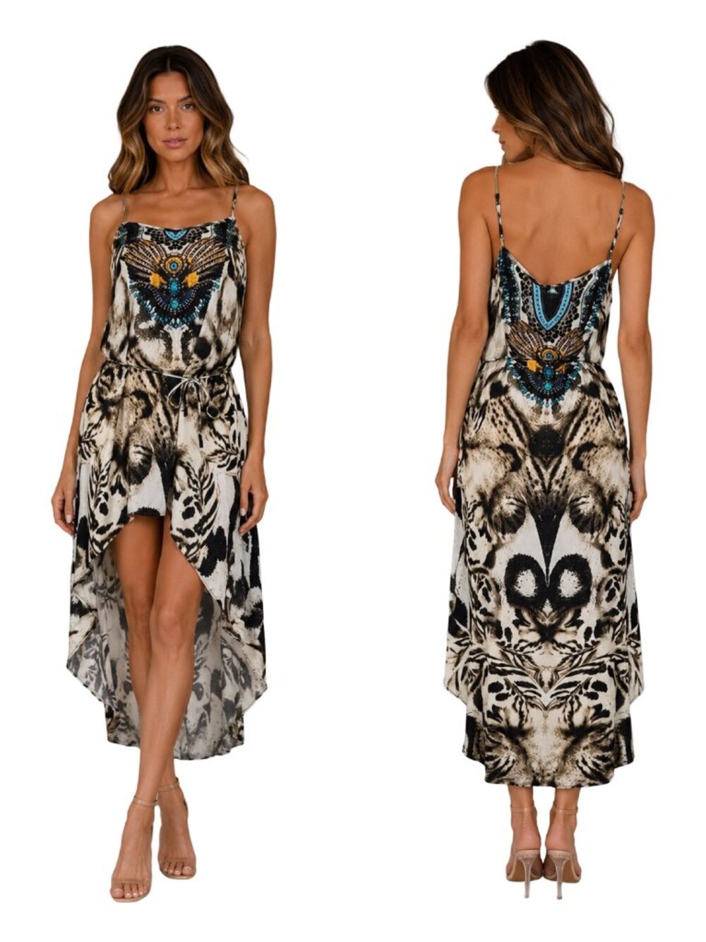 SHAHIDA PARIDES ANIMAL PRINT HIGH LOW SUMMER DRESSES SZ  M/L $349